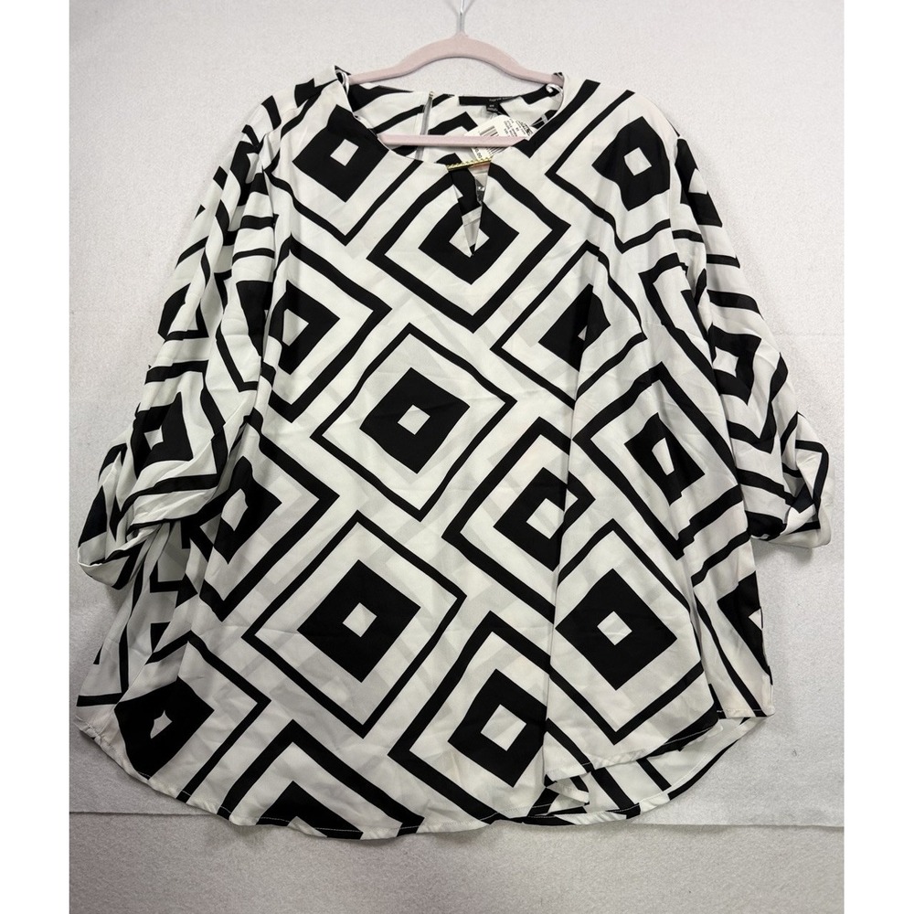 Harve Benard Blouse Women's Plus 2X Flowy Gold Black and White Geometric